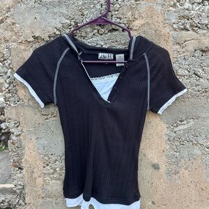 Vintage Y2K baby tee with hoodie camisole lace lined size S